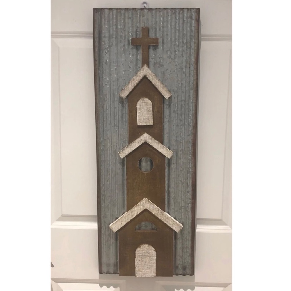 Metal And Wood Church Wall Decor Hanging NEW